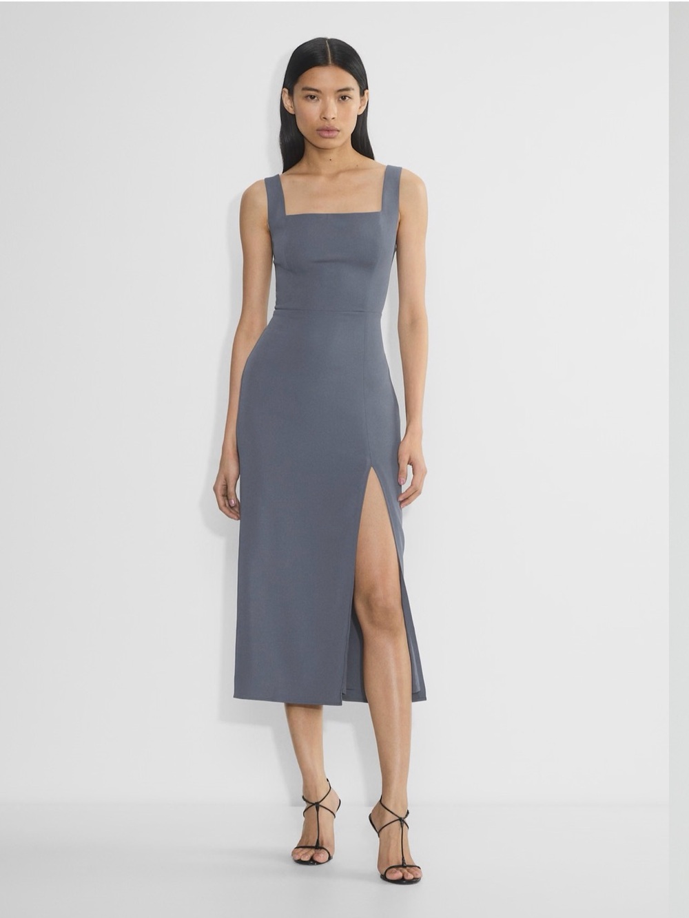 Babaton Aritzia Square-Neck Midi Dress with Side Slit - Slate Gray